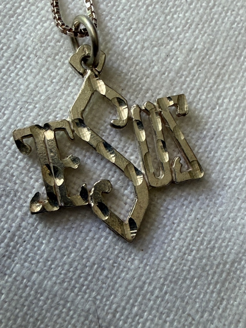 Sterling Silver Diamond-cut pendant spelling "JESUS" in Star of David shape